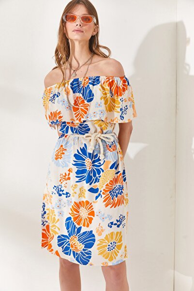 Olalook Γυναικεία Saks Μπλε φόρεμα βισκόζης με γιακά Madonna ELB-19001887