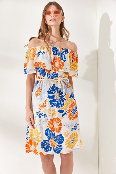 Olalook Γυναικεία Saks Μπλε φόρεμα βισκόζης με γιακά Madonna ELB-19001887