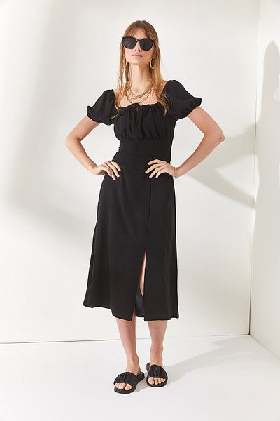 Olalook Γυναικεία Μαύρη Ρόμπα, Φούστα με Δαντέλα, Φόρεμα Ayrobin με σκίσιμο ELB-19001885