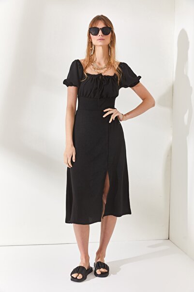 Olalook Γυναικεία Μαύρη Ρόμπα, Φούστα με Δαντέλα, Φόρεμα Ayrobin με σκίσιμο ELB-19001885