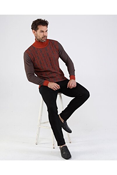 Çizgi Triko Ανδρικό πλεκτό βαμβακερό ζιβάγκο Πουλόβερ με μοτίβο μανίκια και μέση ελαστική κανονική