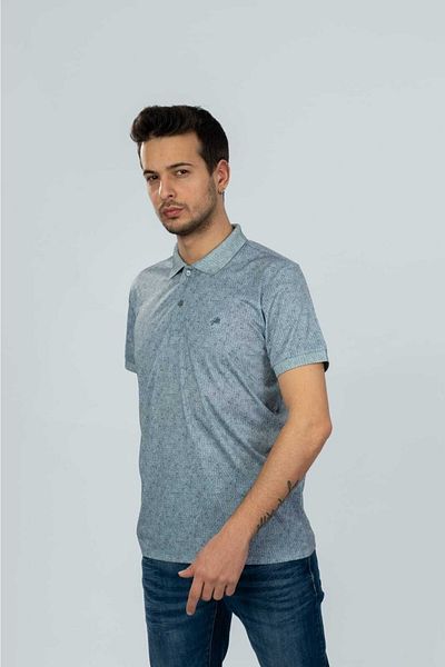 Moda Işık Tricou pentru bărbați cu guler polo albastru deschis cu imprimeu digital