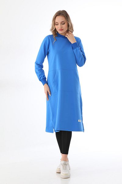 Elif Okur Long Tunic with Hijab Pockets 110cm Ocean Blue 1401