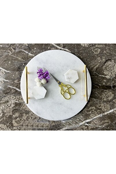 Modestmar Doğal Mermer Nişan / Söz Tepsisi Yuvarlak - Yüzük Yükselticisi Ve M...