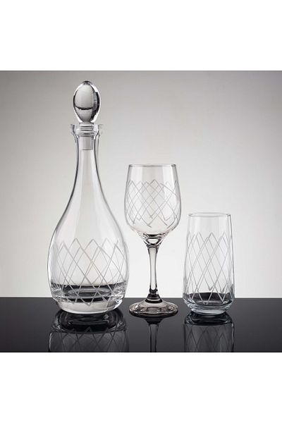 sudeka Square Hand Decorated Cut Glass Water Set 25 Pieces for 12 People