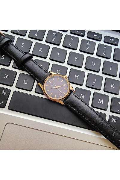 Marlas Retro Kadın Kol Saati, Vintage Minimal, Rose Gold Renk, Çizgili Kadran, Siyah Kordon