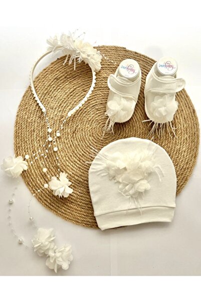 irembaby Anne Bebek Lohusa Seti Beyaz Çiçekli Incili Lohusa Tacı Bebek Ayakka...