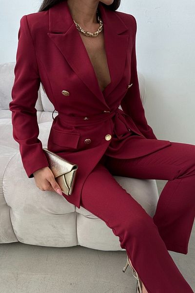 MYGİYİMİSTANBUL Button Detailed Tied Jacket Trousers Set
