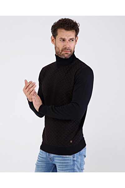 Çizgi Triko Ανδρικό πλεκτό βαμβακερό ζιβάγκο μπλε ναυτικό πουλόβερ με μοτίβο μανίκια και μέση ελαστική κανονική