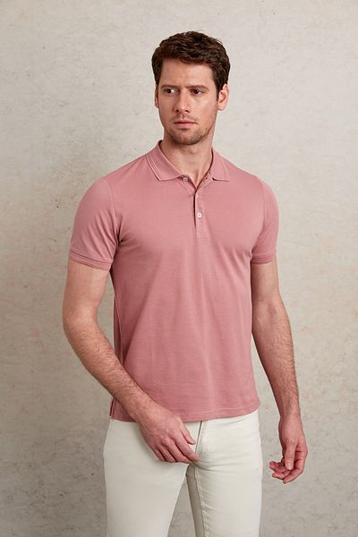 Hatemoğlu Ροζ Comfort Fit Απλό 100% βαμβακερό μπλουζάκι με λαιμόκοψη