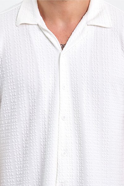 CLIPMAN Ανδρικό κοντομάνικο πουκάμισο με λινό γιακά με λεπτή εφαρμογή Λευκό 34