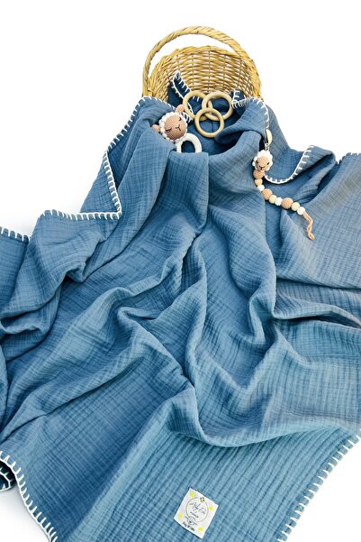 Atölye Eda Exclusive Handcrafted And Hand Embroidered 4 Layer Muslin Blanket 120x120cm-oil