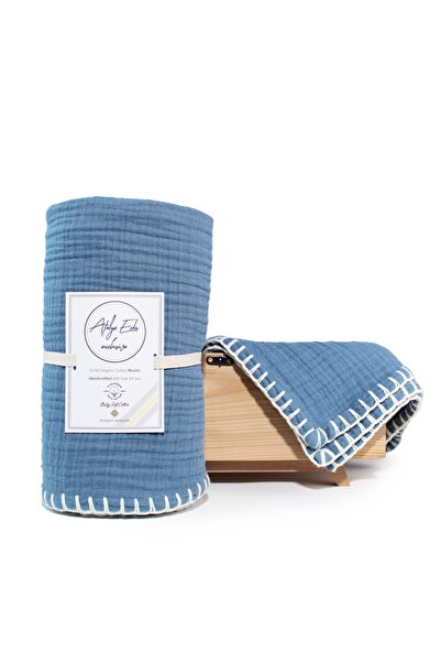 Atölye Eda Exclusive Handcrafted And Hand Embroidered 4 Layer Muslin Blanket 120x120cm-oil