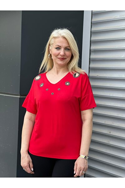 EMZAGİYİM Stone Printed Round Blouse