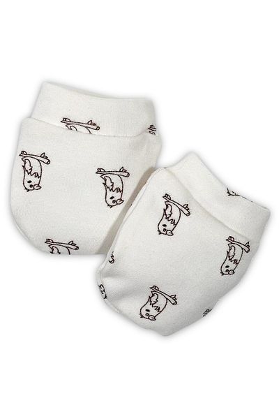 tinylamb طقم قفازات من القطن العضوي للأطفال حديثي الولادة مكون من زوج من الطيور - كريمي