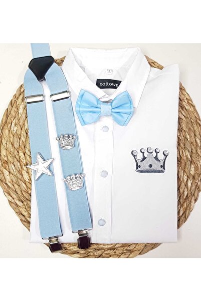 cool partyshop Gümüş Kral Taclı Askı Papyon Gömlek