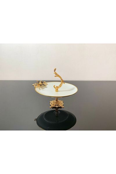 atabey home 24 cm Wide Black Floral Porcelain Presentation Holder with Stand and Handles