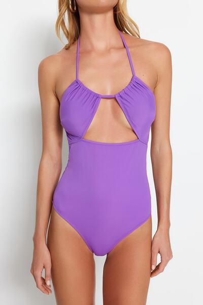 Trendyol Collection Purple Strapless Cut Out/Window Regular Leg Swimsuit TBESS23MA00275