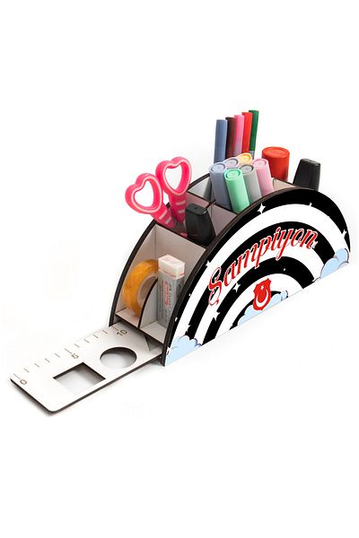 kutuTR Wooden Vip Sports Series Rainbow Ruled Desktop Pen Holder Organizer Assembled Boxed
