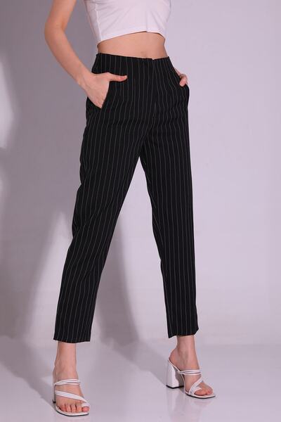 GÜLSELİ Black Women's Striped Style Trousers