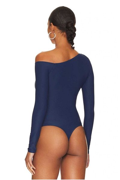Zagrep Women's Navy Blue Low Sleeve Silk Jersey Bodysuit