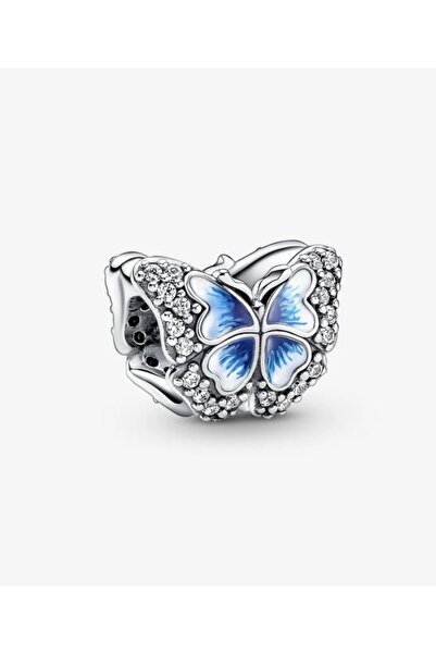 POSEİDONS JEWELLERY Zirkon Taşlı Mavi Kelebek Işıltılı Tarz Charm s925 Gümüş