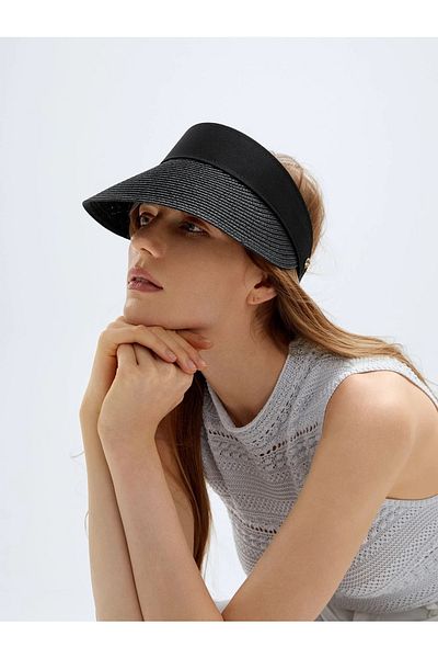 Goldmine Black Straw Visor Women's Tennis Hat