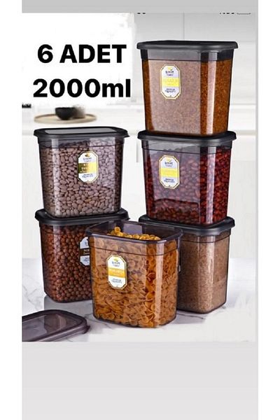 Dem Home Set of 6 Anthracite Rectangular Storage Containers 2000ml - Set That Can Be Made Multiple Sets