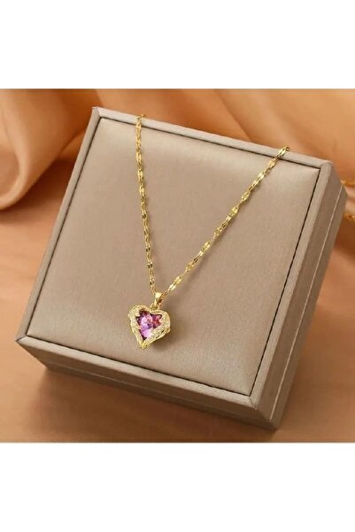 ESJ قلادة نسائية بتفاصيل قلب من الفولاذ المقاوم للصدأ مقاس 45 5 سم