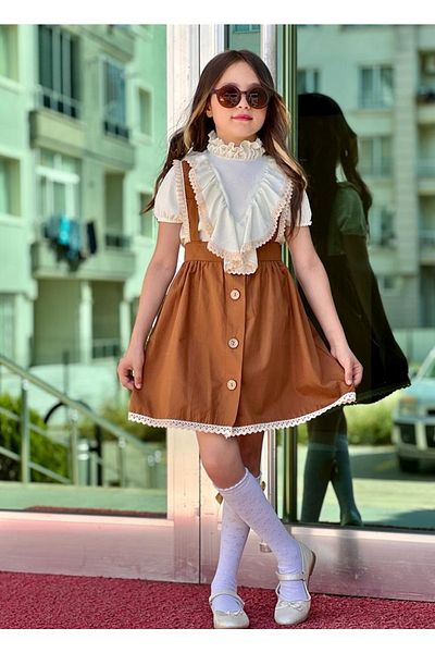 kokoşum baby طقم تنورة بناتي صيفي بحمالات وبلوزة قصيرة الأكمام وجوارب