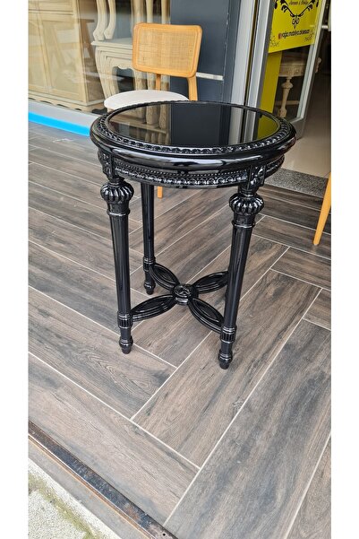 EL YAPIMI Papatya Oymali Siyah Sehpa