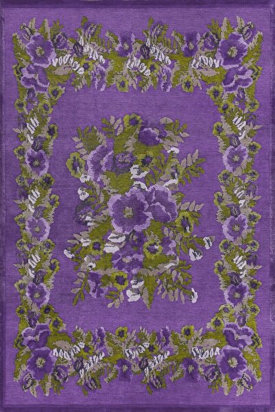 Rugs Modern Halı Karabağ Mor Yeşil Çiçek Desenli Dekoratif Dokuma Taban Halı ...