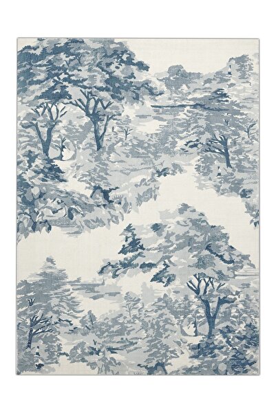 Rugs Modern Halı Doğa Temalı Mavi Beyaz Dekoratif Dokuma Taban Halı Mira 1276