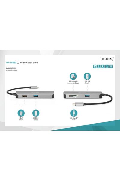Digitus Usb-c™ Station, 4k/30hz HDMI/2x Usb-a /sd/microsd