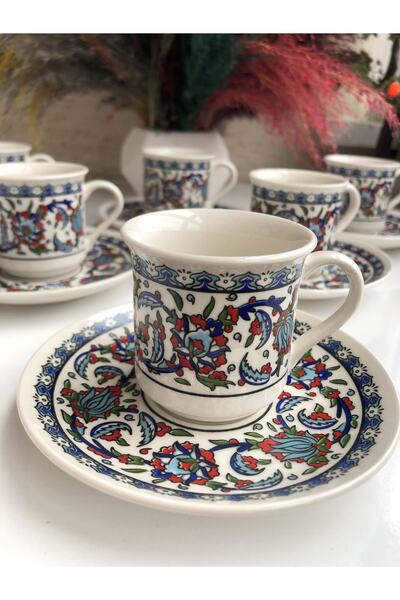 NİYA WOOD Ithal Çini Desenli 12 Parça 6 Kişilik Topkapı Fincan Takımı