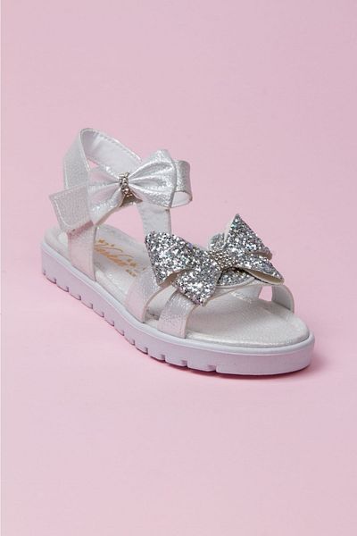 Sare Çocuk Giyim Girl's Orthopedic White Flat Sole Bow Sandals