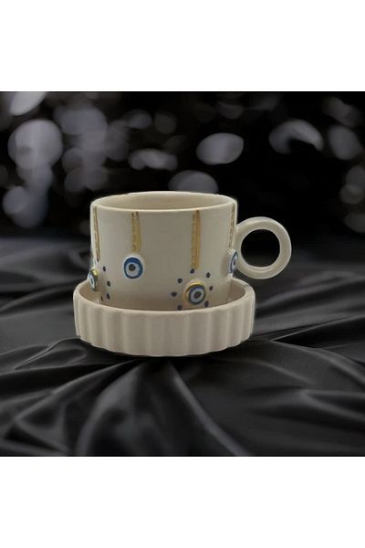 MeGgDecor Gold Gilded Line Point Evil Eye Cup Mug