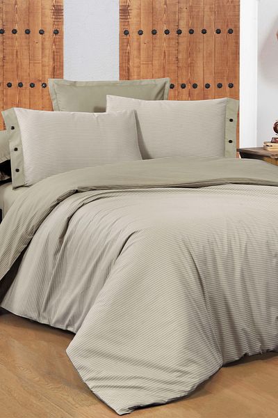 Sarev Νέο Fancy Stripe Beige King Size (King Size) Σετ Παπλωματοθήκη από 100% βαμβάκι