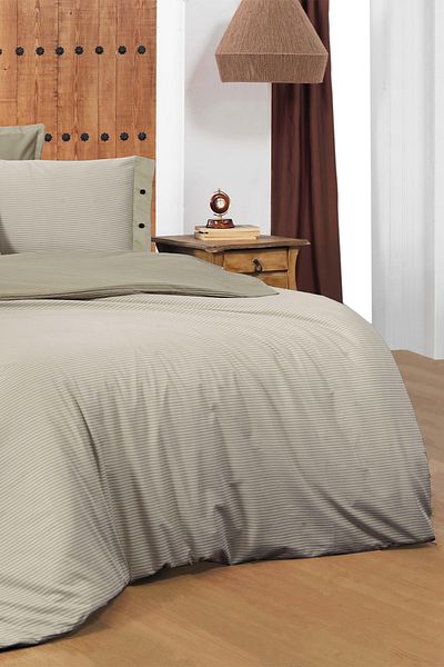Sarev Νέο Fancy Stripe Beige King Size (King Size) Σετ Παπλωματοθήκη από 100% βαμβάκι