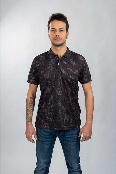Moda Işık Μαύρο Χρώμα Polo Neck Digital Printed T-shirt