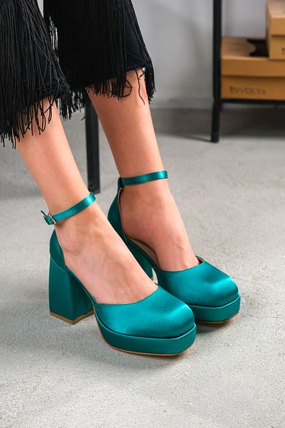 DİVOLYA Serra Green Satin Platform Heeled Casual Shoes
