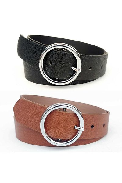 Kemerix Women's Black-tan 2-Piece Belt with Ring Buckle
