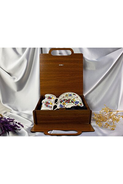 Kütahya Serigrafi 2li Ahşap Kutulu Porselen Fincan Takımı