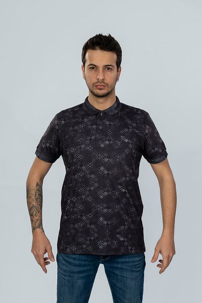Moda Işık Μαύρο Χρώμα Polo Neck Digital Printed T-shirt