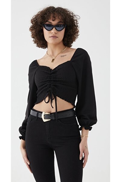 Genel Markalar Kadın Siyah Kare Yaka Gipeli Bluz