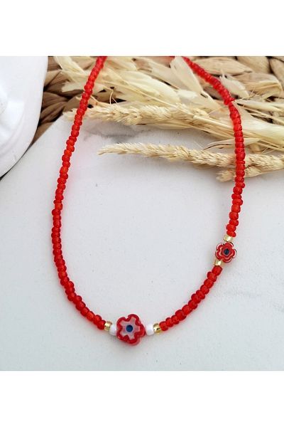 HALHALMILL Red Blue Muranolu Necklace