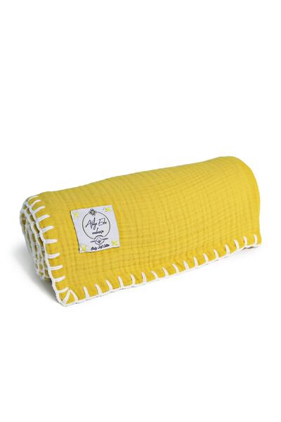 Atölye Eda Exclusive El Işçiliği Ve El Işlemeli 4 Kat Müslin Battaniye 120x120cm-hardal