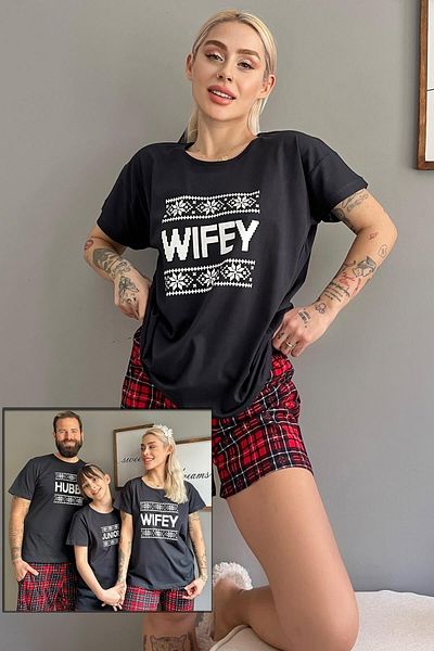 Pijamaevi Milé rodinné pyžamo s námořnicky modrými kraťasy Wifey - dámská sada