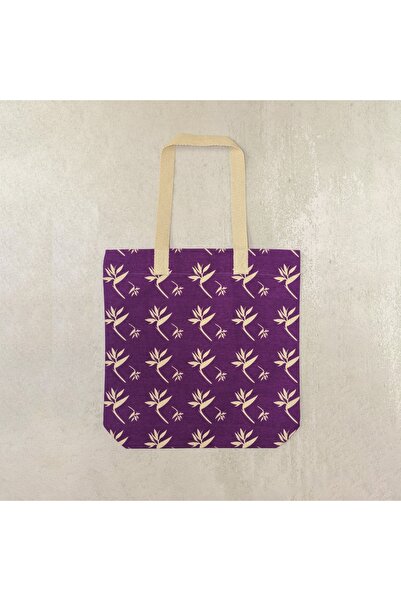 Wolo Company Omuz Çanta-Çevre Dostu - Kanvas Omuz Çantası- Mor - Üzerine Yapr...