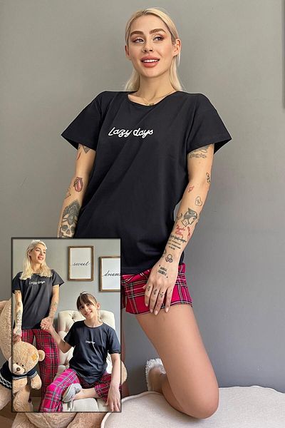Pijamaevi Rodinné pyžamo pro matku a dceru Lazy Days s šortkami - dámská sada